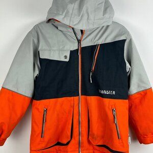 Monster Kids Parka Jacket Size 10 Gray Orange Hooded Lined Insulated Full Zip